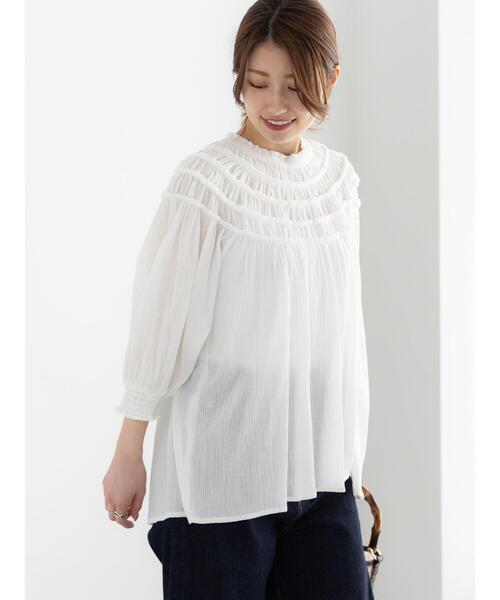 Te chichi（テチチ）の「コットンクレープスモッキングブラウス（シャツ/ブラウス・レディース・グリーン/ブラック/オフホワイト・F）」の8枚目の写真