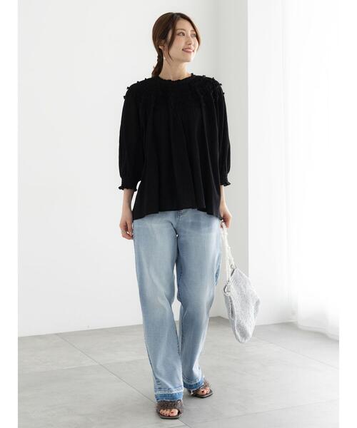 Te chichi（テチチ）の「コットンクレープスモッキングブラウス（シャツ/ブラウス・レディース・グリーン/ブラック/オフホワイト・F）」の4枚目の写真