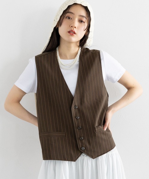 RAGEBLUE（レイジブルー）の「ストライプ/レトロジレベスト（ベスト・レディース・ネイビー/ブラウン・FREE）」の2枚目の写真