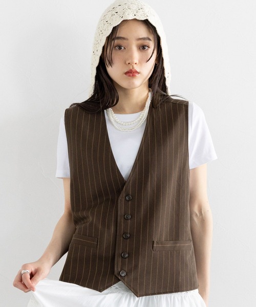 RAGEBLUE（レイジブルー）の「ストライプ/レトロジレベスト（ベスト・レディース・ネイビー/ブラウン・FREE）」の8枚目の写真