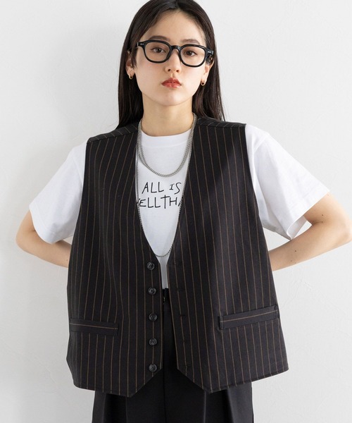 RAGEBLUE（レイジブルー）の「ストライプ/レトロジレベスト（ベスト・レディース・ネイビー/ブラウン・FREE）」の15枚目の写真