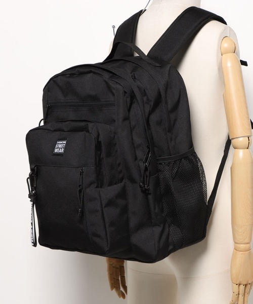 美品✨AVIALAE リュック バックパック キャンバス ブラック 大容量 A4 大容量 2層式 スクエアバックパック サイドメッシュポット付き