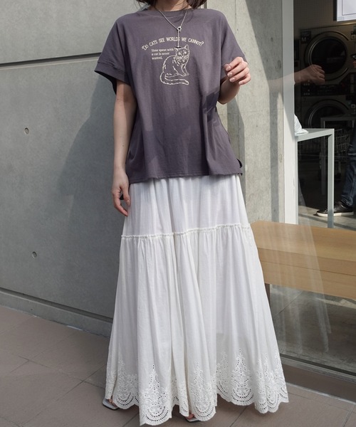 CORNERS(コーナーズ)の「おませネコTシャツ(Tシャツ/カットソー・レディース・チャコールグレー/ピンク/ホワイト/グレイッシュベージュ・FREE)」の11枚目の写真
