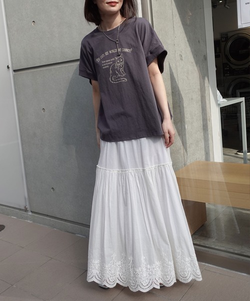 CORNERS(コーナーズ)の「おませネコTシャツ(Tシャツ/カットソー・レディース・チャコールグレー/ピンク/ホワイト/グレイッシュベージュ・FREE)」の9枚目の写真