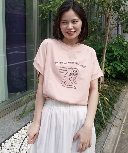 CORNERS(コーナーズ)の「おませネコTシャツ(Tシャツ/カットソー・レディース・チャコールグレー/ピンク/ホワイト/グレイッシュベージュ・FREE)」の7枚目の写真