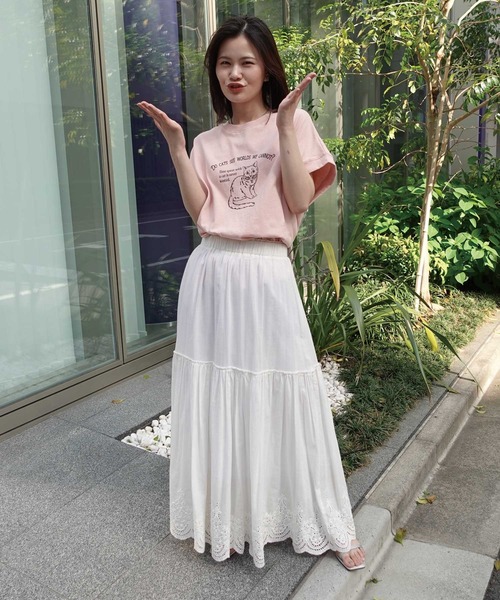 CORNERS(コーナーズ)の「おませネコTシャツ(Tシャツ/カットソー・レディース・チャコールグレー/ピンク/ホワイト/グレイッシュベージュ・FREE)」の6枚目の写真