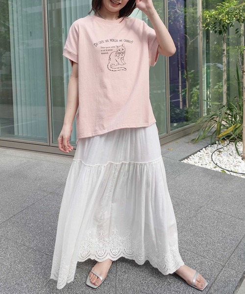 CORNERS(コーナーズ)の「おませネコTシャツ(Tシャツ/カットソー・レディース・チャコールグレー/ピンク/ホワイト/グレイッシュベージュ・FREE)」の17枚目の写真
