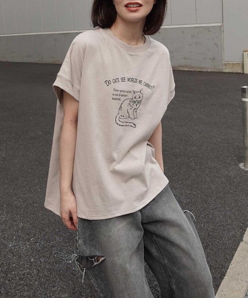 CORNERS(コーナーズ)の「おませネコTシャツ(Tシャツ/カットソー・レディース・チャコールグレー/ピンク/ホワイト/グレイッシュベージュ・FREE)」の13枚目の写真
