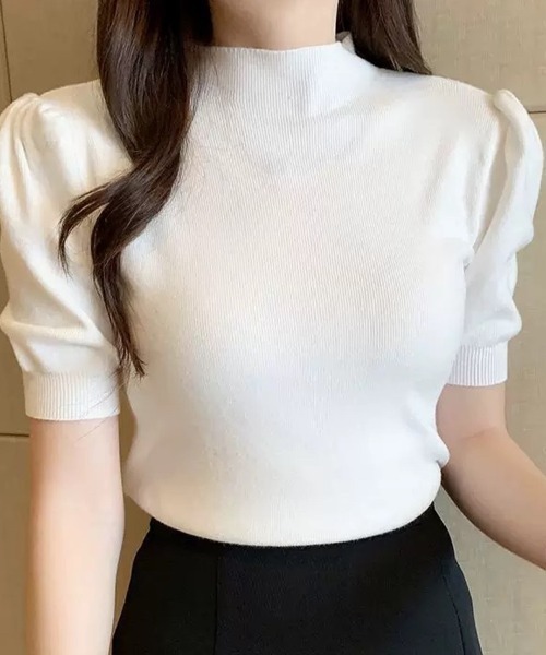 Beststore(ベストストア)の「パワーショルダーリブニット 5分丈 さらっとした肌ざわり(ニット/セーター・レディース・ベージュ/イエロー/ホワイト/ブラック/ライトベージュ/ダークグリーン/ブルー/チェリーレッド・FREE)」の19枚目の写真