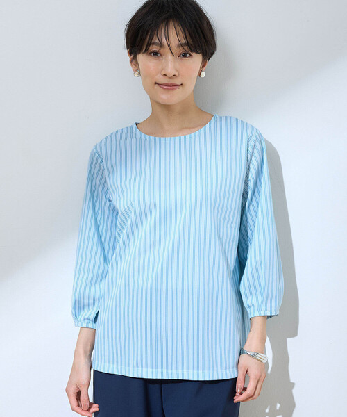 DECOY SINCE 1981(デコイシンスイチキュウハチイチ)の「【接触冷感・UVカット】ストライププルオーバー(Tシャツ/カットソー・レディース・ネイビー/ブルー/サックスブルー・L/LL/3L/M/4L)」の2枚目の写真