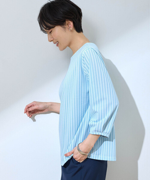 DECOY SINCE 1981(デコイシンスイチキュウハチイチ)の「【接触冷感・UVカット】ストライププルオーバー(Tシャツ/カットソー・レディース・ネイビー/ブルー/サックスブルー・L/LL/3L/M/4L)」の18枚目の写真