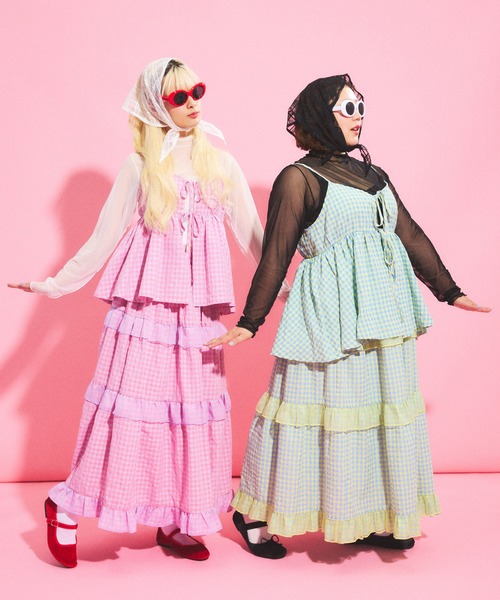 PUNYUS（プニュズ）の「ギンガムチェックフリルティアードロングスカート（スカート・レディース・ブラック/イエロー/ピンク・1/2/3/4）」の6枚目の写真