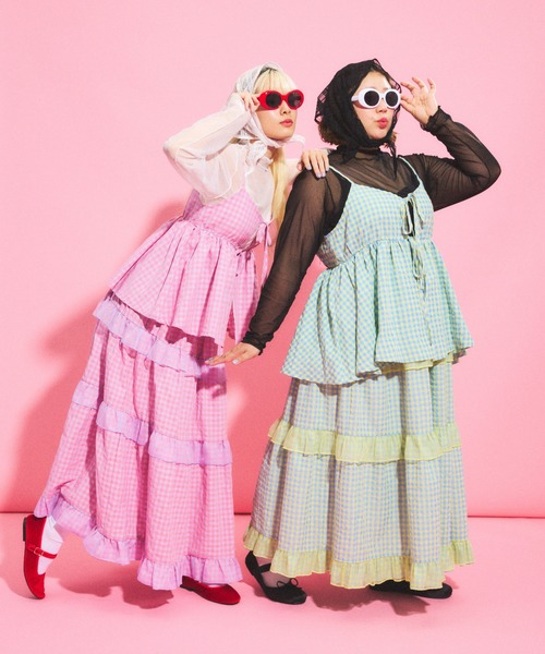 PUNYUS（プニュズ）の「ギンガムチェックフリルティアードロングスカート（スカート・レディース・ブラック/イエロー/ピンク・1/2/3/4）」の7枚目の写真