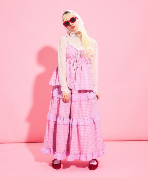 PUNYUS（プニュズ）の「ギンガムチェックフリルティアードロングスカート（スカート・レディース・ブラック/イエロー/ピンク・1/2/3/4）」の11枚目の写真