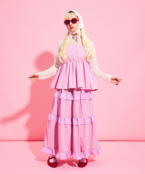 PUNYUS（プニュズ）の「ギンガムチェックフリルティアードロングスカート（スカート・レディース・ブラック/イエロー/ピンク・1/2/3/4）」の13枚目の写真