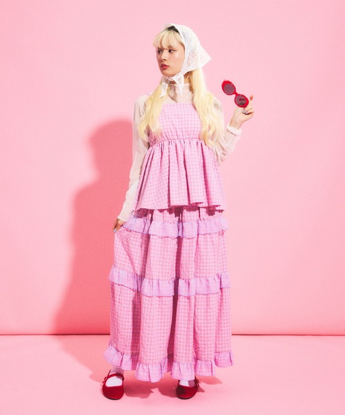 PUNYUS（プニュズ）の「ギンガムチェックフリルティアードロングスカート（スカート・レディース・ブラック/イエロー/ピンク・1/2/3/4）」の14枚目の写真