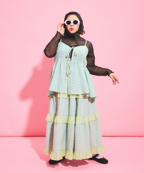 PUNYUS（プニュズ）の「ギンガムチェックフリルティアードロングスカート（スカート・レディース・ブラック/イエロー/ピンク・1/2/3/4）」の20枚目の写真