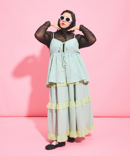 PUNYUS（プニュズ）の「ギンガムチェックフリルティアードロングスカート（スカート・レディース・ブラック/イエロー/ピンク・1/2/3/4）」の21枚目の写真