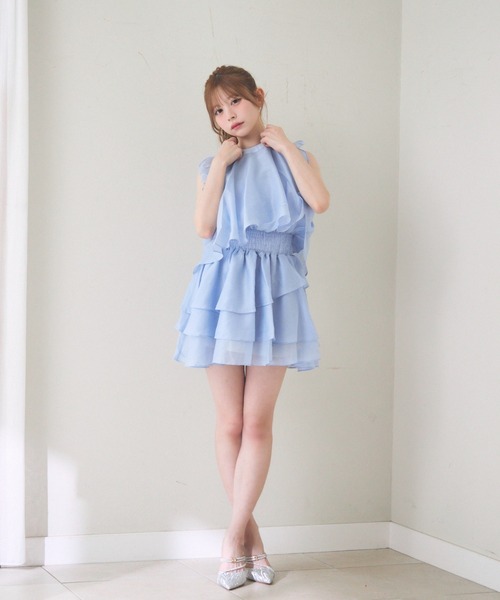 sandro ピンク フリル ノースリーブ ワンピース サイズ1 シフォンプリント フロントボタン ギャザー ワンピース Prima