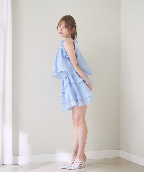 【限定1着】ハンドメイド　レディース　ノースリーブワンピース　リップル♬ セール】ノースリーブフリルティアードワンピース（ワンピース