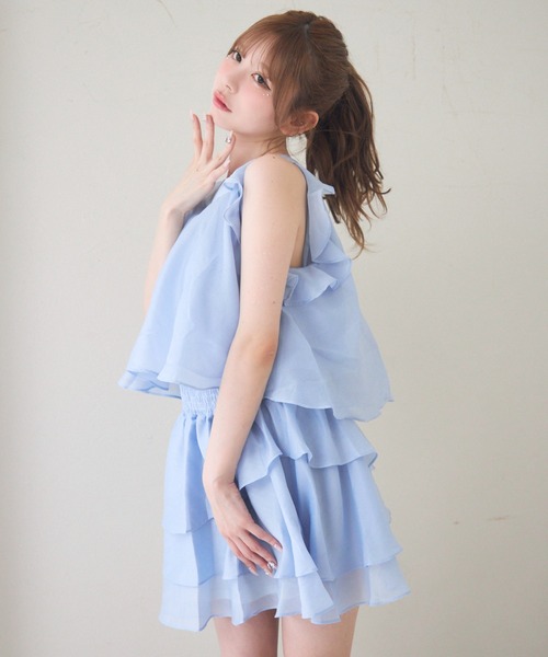 日本未入荷★CHICLINE★フリルスリーブティアードワンピース セール】フリルスリーブティアードワンピース（ワンピース