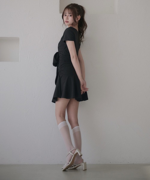 セール】front ribbon cut gather mini onepiece / フロント