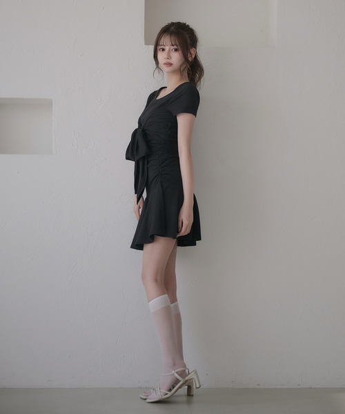 セール】front ribbon cut gather mini onepiece / フロント