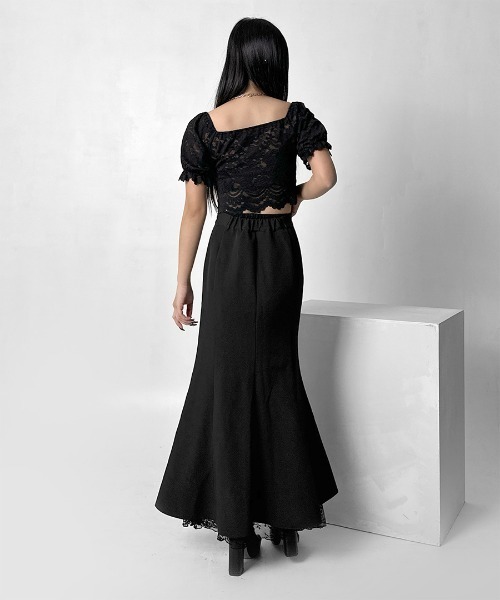 LVEU.（ラブユ.）の「【LVEU.】ピンデザインマーメイドスカート / ボトムス スカート スリットスカート ロング マーメイド ラップ ラップスカート ピン チャイナ モード ブラック（スカート・レディース・ブラック・FREE）」の5枚目の写真