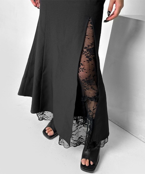 LVEU.（ラブユ.）の「【LVEU.】ピンデザインマーメイドスカート / ボトムス スカート スリットスカート ロング マーメイド ラップ ラップスカート ピン チャイナ モード ブラック（スカート・レディース・ブラック・FREE）」の7枚目の写真