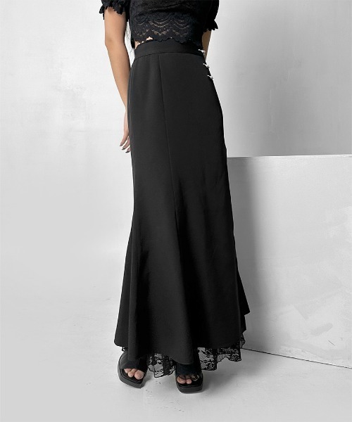 LVEU.（ラブユ.）の「【LVEU.】ピンデザインマーメイドスカート / ボトムス スカート スリットスカート ロング マーメイド ラップ ラップスカート ピン チャイナ モード ブラック（スカート・レディース・ブラック・FREE）」の10枚目の写真