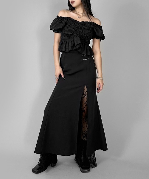 LVEU.（ラブユ.）の「【LVEU.】ピンデザインマーメイドスカート / ボトムス スカート スリットスカート ロング マーメイド ラップ ラップスカート ピン チャイナ モード ブラック（スカート・レディース・ブラック・FREE）」の14枚目の写真