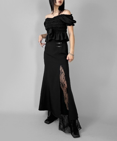 LVEU.（ラブユ.）の「【LVEU.】ピンデザインマーメイドスカート / ボトムス スカート スリットスカート ロング マーメイド ラップ ラップスカート ピン チャイナ モード ブラック（スカート・レディース・ブラック・FREE）」の15枚目の写真