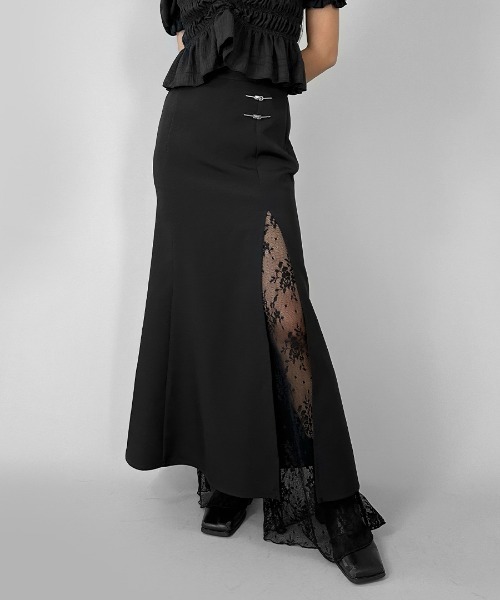 LVEU.（ラブユ.）の「【LVEU.】ピンデザインマーメイドスカート / ボトムス スカート スリットスカート ロング マーメイド ラップ ラップスカート ピン チャイナ モード ブラック（スカート・レディース・ブラック・FREE）」の16枚目の写真