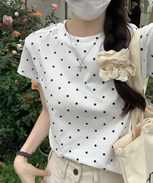 WEGO/【水玉】ドット柄タイトクロップドトップス/半袖Tシャツ