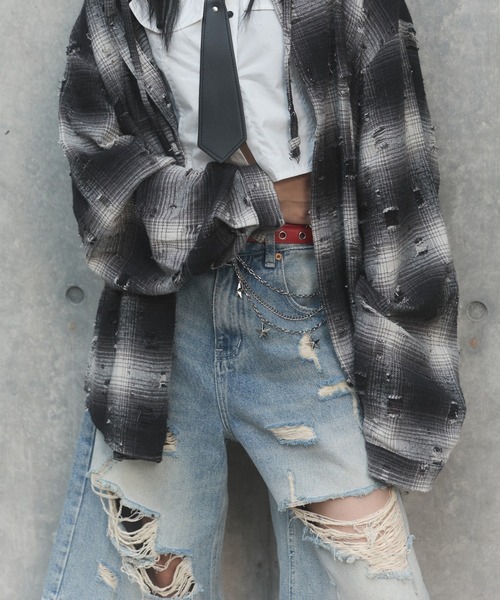 Figments（フィグメンツ）の「ダメージデニムハーフパンツ（デニムパンツ・レディース・ブルー・SMALL/MEDIUM/LARGE）」の22枚目の写真