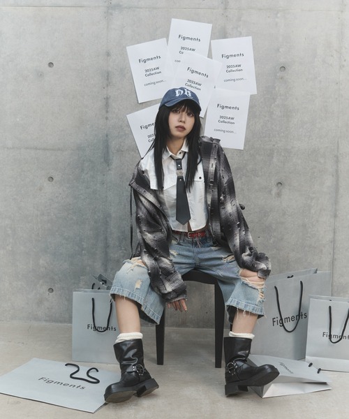 Figments（フィグメンツ）の「ダメージデニムハーフパンツ（デニムパンツ・レディース・ブルー・SMALL/MEDIUM/LARGE）」の21枚目の写真