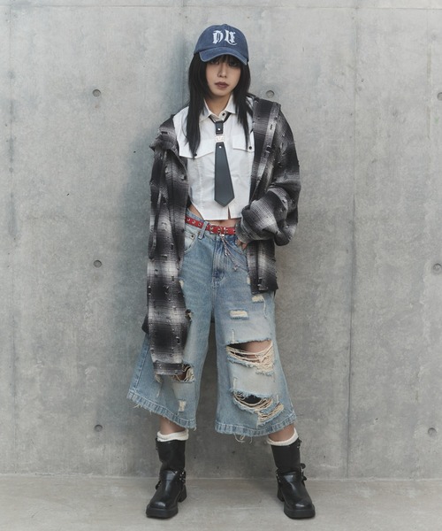 Figments（フィグメンツ）の「ダメージデニムハーフパンツ（デニムパンツ・レディース・ブルー・SMALL/MEDIUM/LARGE）」の20枚目の写真