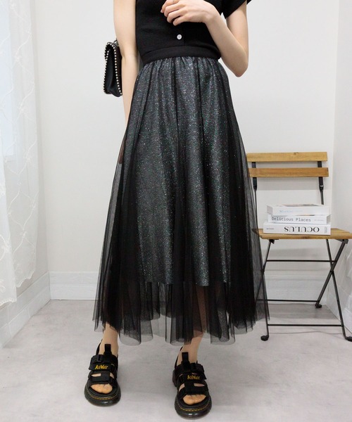 PAMEO POSE店舗限定ブラックチュールグリッタースカート PAMEO POSE店舗限定ブラックチュールグリッタースカート