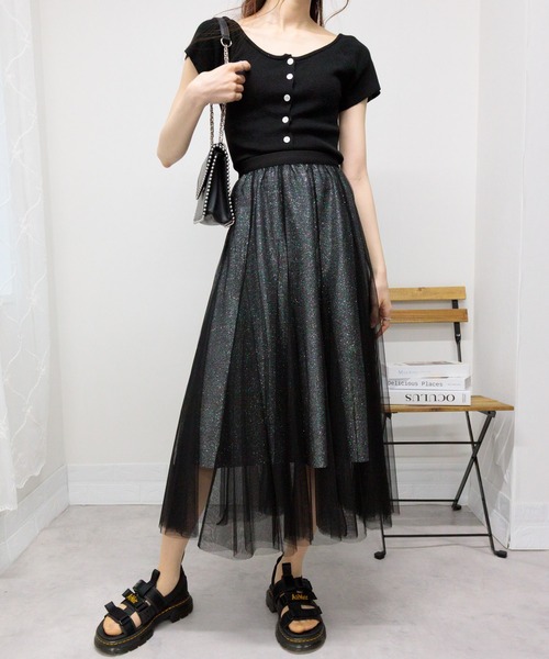 PAMEO POSE店舗限定ブラックチュールグリッタースカート PAMEO POSE 実店舗限定ブラックチュールグリッタースカート