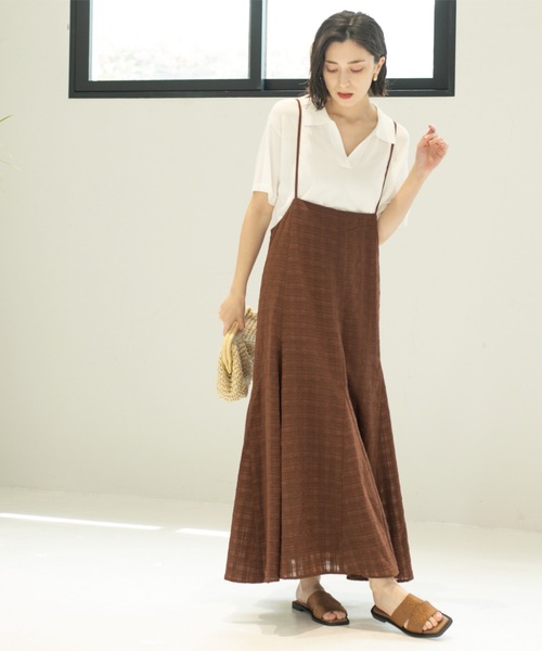 OPAQUE.CLIP（オペークドットクリップ）の「シアーチェックキャミワンピース【洗濯機洗い可】（ワンピース・レディース・ダークブラウン系1/ブラック系1・00）」の12枚目の写真