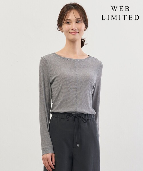 J.PRESS Ladies(J.プレス レディス)の「【WEB限定】シアーストレッチフライス クルーネック シアー カットソー(Tシャツ/カットソー・レディース・ダークブラウン系/ブラック系/アイボリー系/ブラック系1/サックスブルー系・SMALL)」の3枚目の写真
