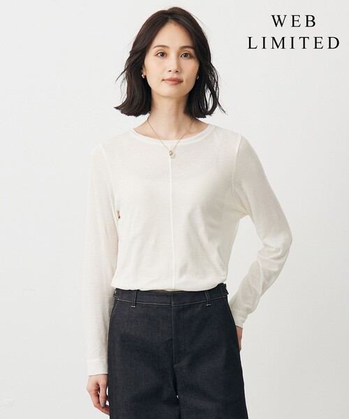 J.PRESS Ladies(J.プレス レディス)の「【WEB限定】シアーストレッチフライス クルーネック シアー カットソー(Tシャツ/カットソー・レディース・ダークブラウン系/ブラック系/アイボリー系/ブラック系1/サックスブルー系・SMALL)」の2枚目の写真