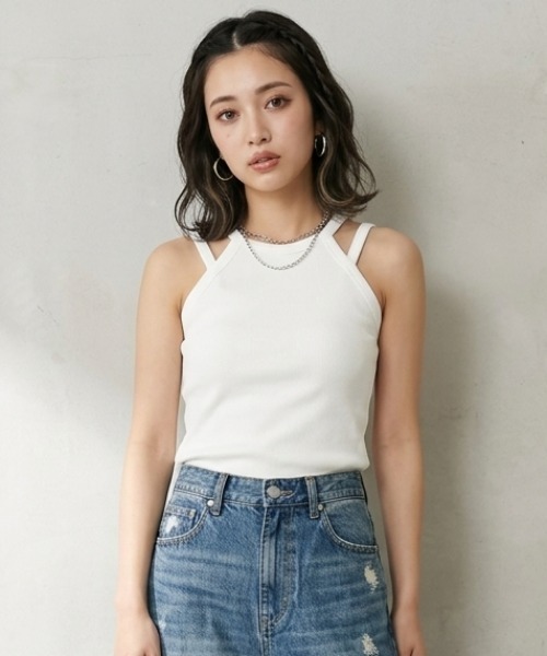 DIP IN CHOCOLATE(ディップインチョコレート)の「アメスリタンクトップ【DIP IN CHOCOLATE】(Tシャツ/カットソー・レディース・ブラック/オフホワイト/グレー/ブラウン・F)」の1枚目の写真