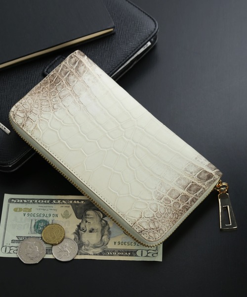 ヒマラヤクロコダイル 一枚革 センター取り ラウンドファスナー 長財布