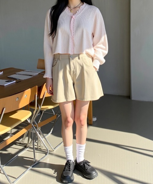 .KOM(ドットコム)の「A'GEM/9 × .kom 『.KOMZ/ドットケーオーエムゼット』 /シアーリブニット クロップドカーディガン(カーディガン/ボレロ・レディース・ブルー/オフホワイト/ピンク/ブラック・FREE)」の8枚目の写真