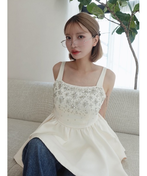 【ラスト1点】Darich ダーリッチ ジュエリーフレアチュニック ホワイト ジュエリーフレアチュニック(その他トップス)|Darich