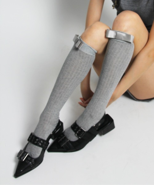 IMARI（イマリ）の「【 IMARI / イマリ 】 クラシック リボン ハイソックス #（ソックス/靴下・レディース・ホワイト/グレー/ブラック・FREE）」の3枚目の写真