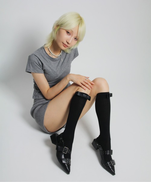 IMARI（イマリ）の「【 IMARI / イマリ 】 クラシック リボン ハイソックス #（ソックス/靴下・レディース・ホワイト/グレー/ブラック・FREE）」の6枚目の写真