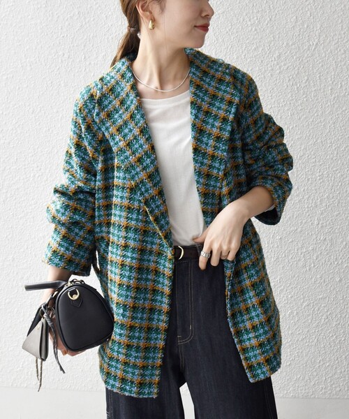 SHIPS any(シップス エニィ)の「SHIPS any: ブロック ツイード コクーン コート(その他アウター・レディース・レッド/グリーン・ONE SIZE)」の12枚目の写真