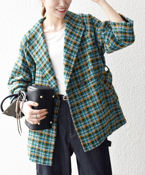 SHIPS any(シップス エニィ)の「SHIPS any: ブロック ツイード コクーン コート(その他アウター・レディース・レッド/グリーン・ONE SIZE)」の16枚目の写真
